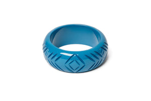 Splendette Vintage Inspired Heavy Carve Bangles In Peacock Blue Wide