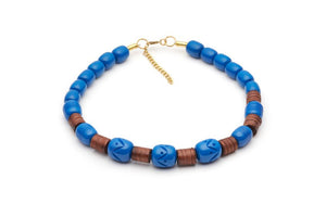 Splendette Pacific Blue Medium Cane Carved Fakelite Bead Necklace