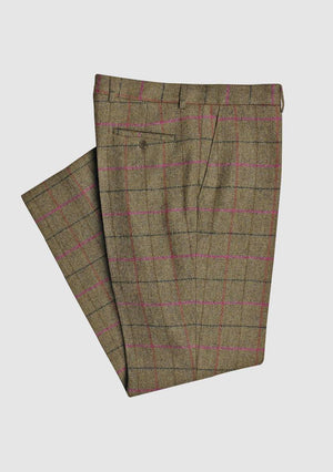 Nicholas Mens Trousers In Green & Pink Yorkshire Tweed