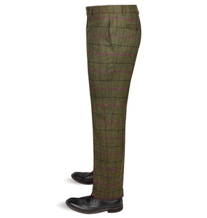 Nicholas Mens Trousers In Green & Pink Yorkshire Tweed