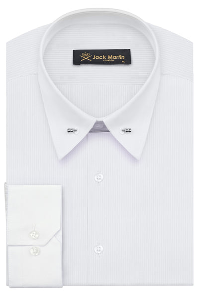Luke White Subtle Stripe Pin Collar Long Sleeve Shirt