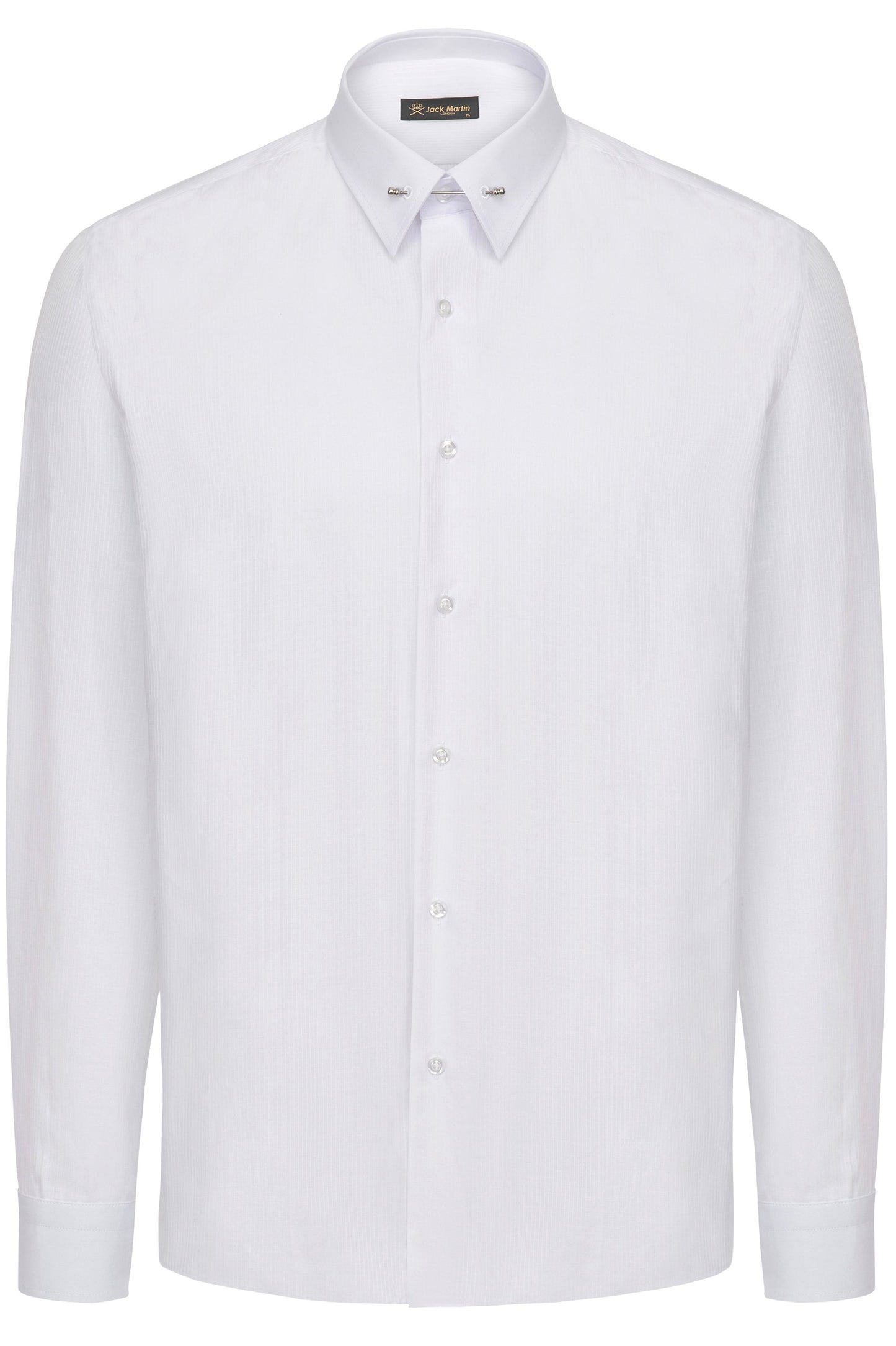 Luke White Subtle Stripe Pin Collar Long Sleeve Shirt