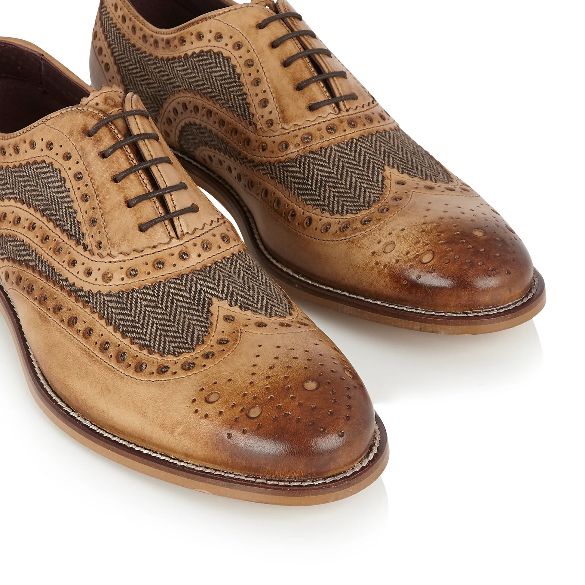 Men's Gatsby Brogue Shoes In Tan & Neutral Tweed