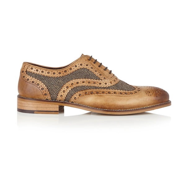 Men's Gatsby Brogue Shoes In Tan & Neutral Tweed