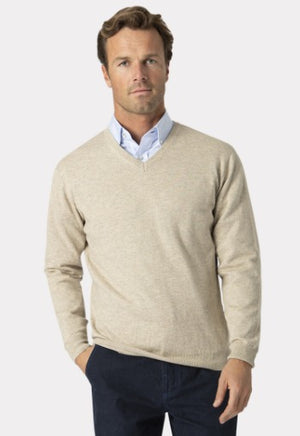 Dorset Stone 12 Gauge Luxury Cotton Merino V Neck Jumper