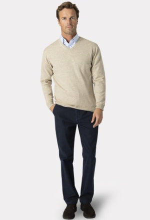 Dorset Stone 12 Gauge Luxury Cotton Merino V Neck Jumper