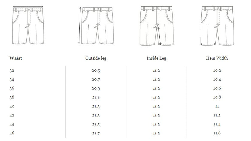 Ashdown Shorts Size Guide
