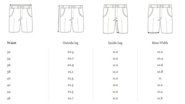 Ashdown Shorts Size Guide