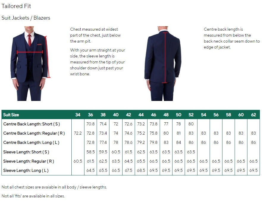 Tailored Fit Jacket Size Guide Skopes