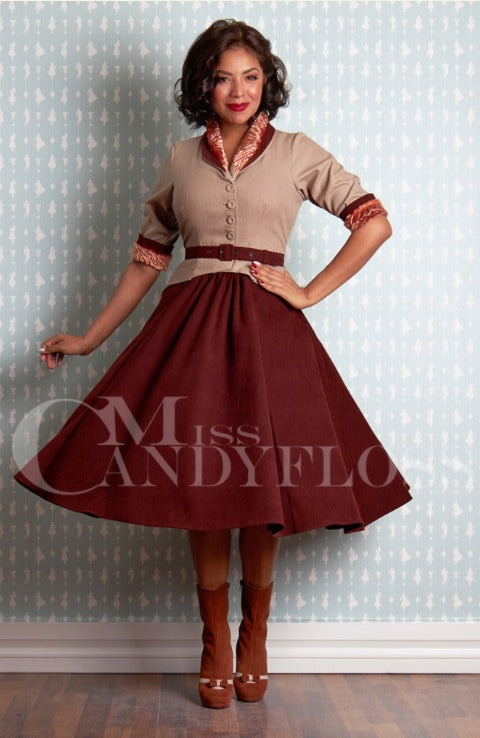 Miss Candyfloss Elora Dora Maroon Elbow Length Sleeve Swing Dress