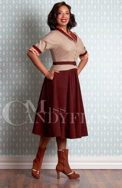 Miss Candyfloss Elora Dora Maroon 3 Quarter Sleeve Swing Dress