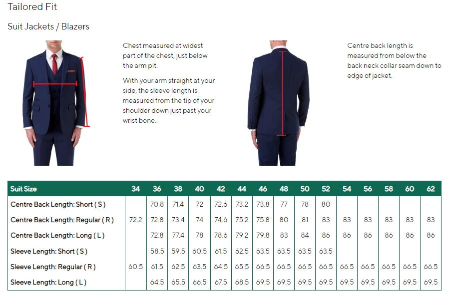 Tailored Fit Size Guide