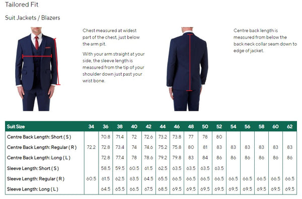 Tailored Jacket Size Guide