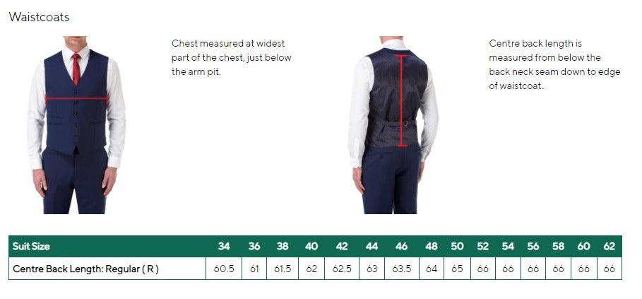 Tailored Waistcoat Size Guide