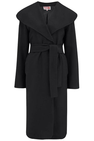 Monroe Wrap Coat Late 40s Early 50s Vintage Inpsired Coat In Black