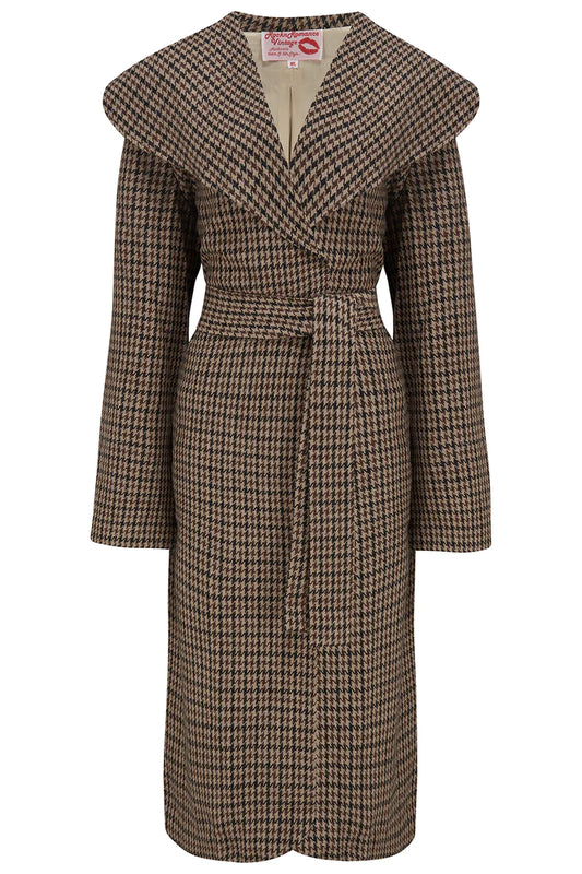 Monroe Wrap Coat Late 40s Early 50s Vintage Inspired Coat In Houndstooth