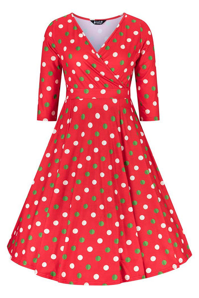 Lyra Christmas Polka Dot 3 Quarter Sleeve Vintage Style Dress