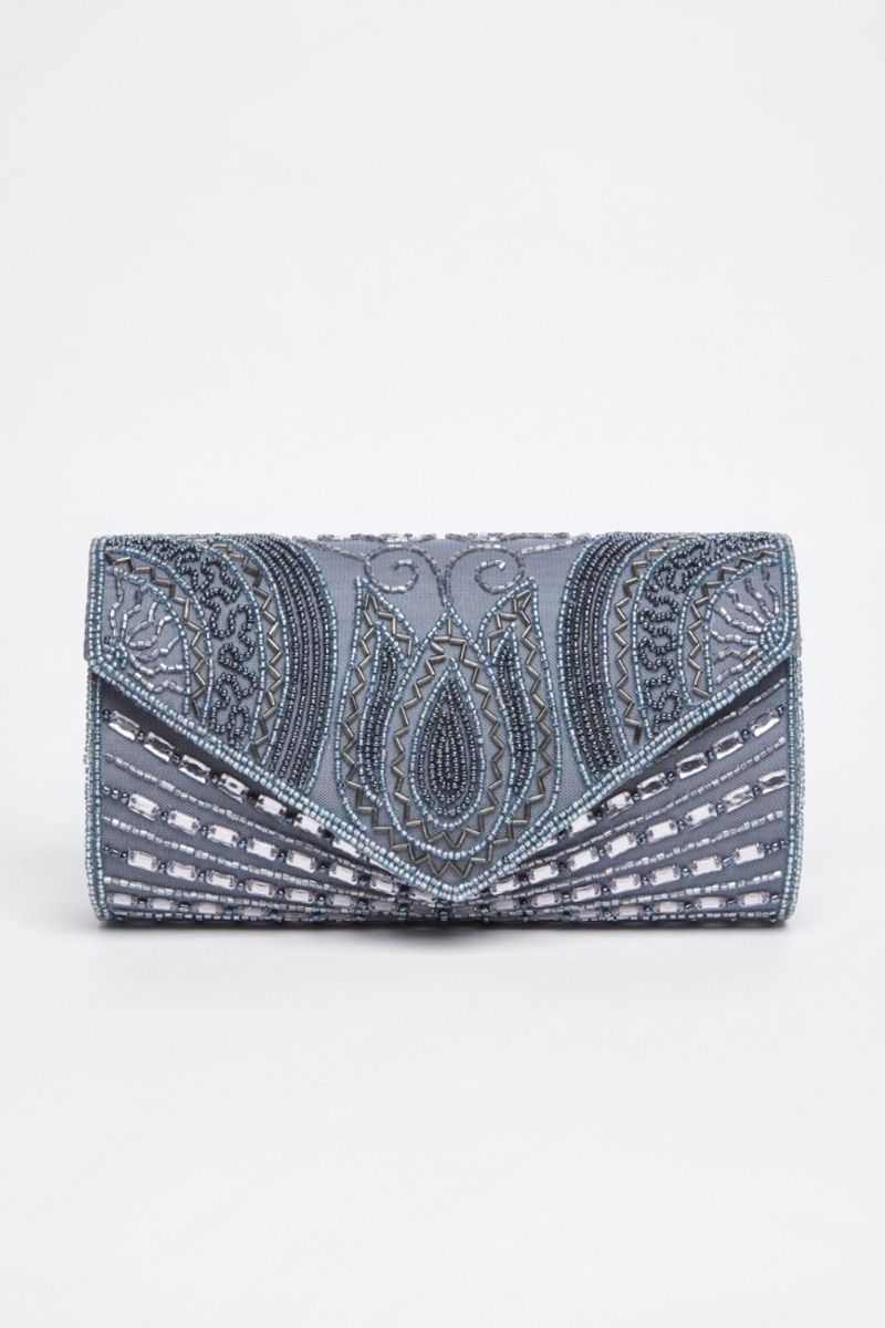 1920s Inspired Beatrice Hand Embellished Clutch Bag In Grey
