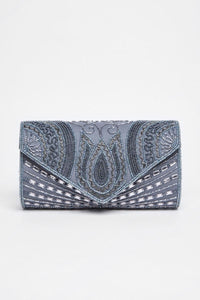 1920s Inspired Beatrice Hand Embellished Clutch Bag In Grey