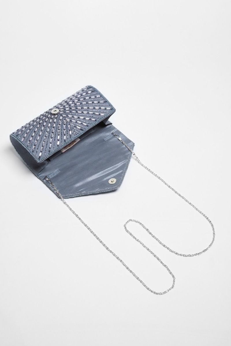 1920s Inspired Beatrice Hand Embellished Clutch Bag In Grey