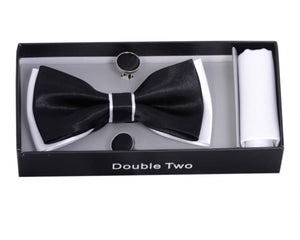 Black & White Bow Tie, Handkerchief & Cufflink Set