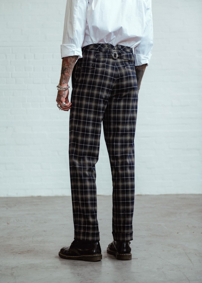 Chuck Green Check Turn Up Swing Trousers With Brace Buttons