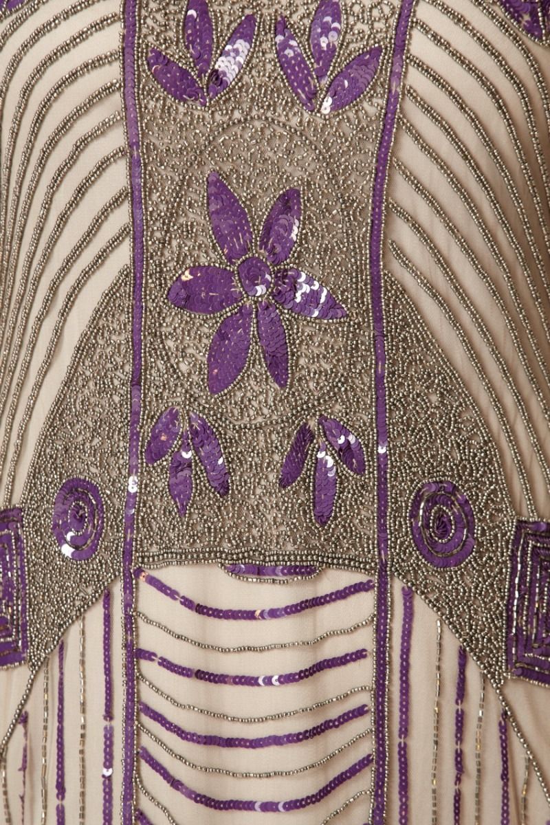 Daisy 1920s Flapper Dress In Taupe & Purple Size 10