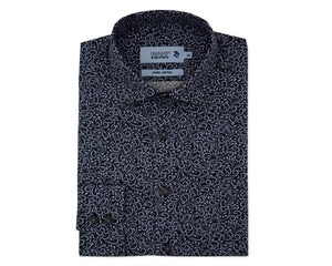 Mens Slim Fit Black & Grey Swirl Long Sleeve Casual Shirt