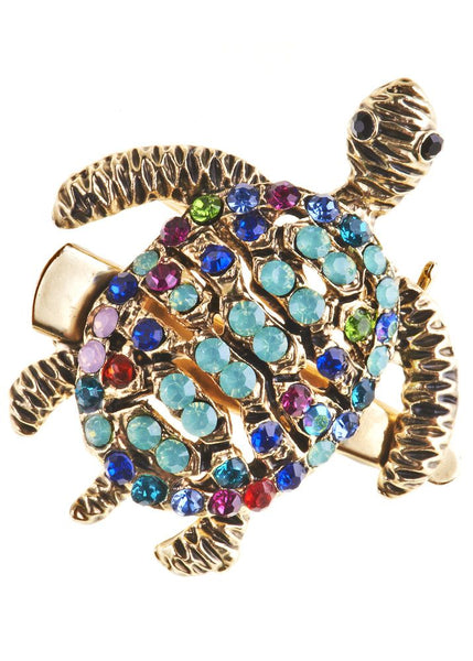 Opal Rainbow Crystal Turtle Hairclip Brooch Pendant