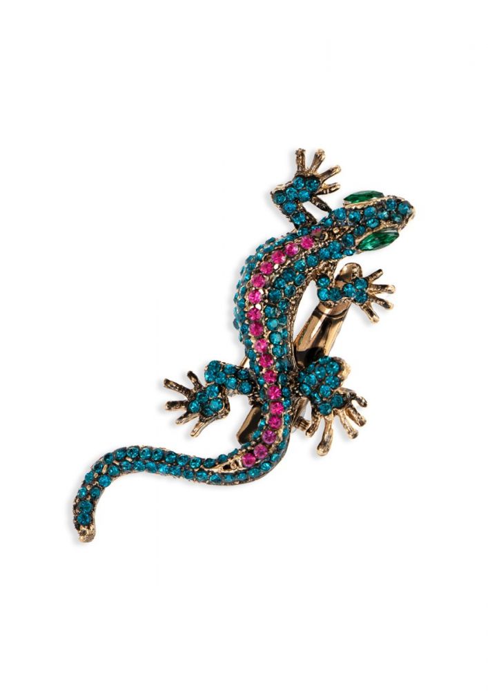 Multicoloured Crystal Gecko Hairclip Brooch Pendant