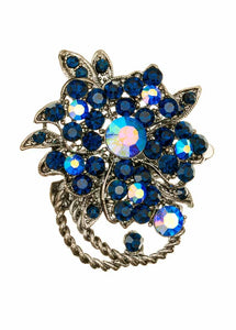 All The Blues Crystal Bouquet Pewter Hairclip Brooch