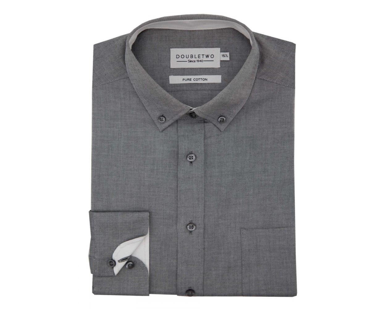 Mens Charcoal Royal Oxford Weave Button Down Long Sleeve Shirt