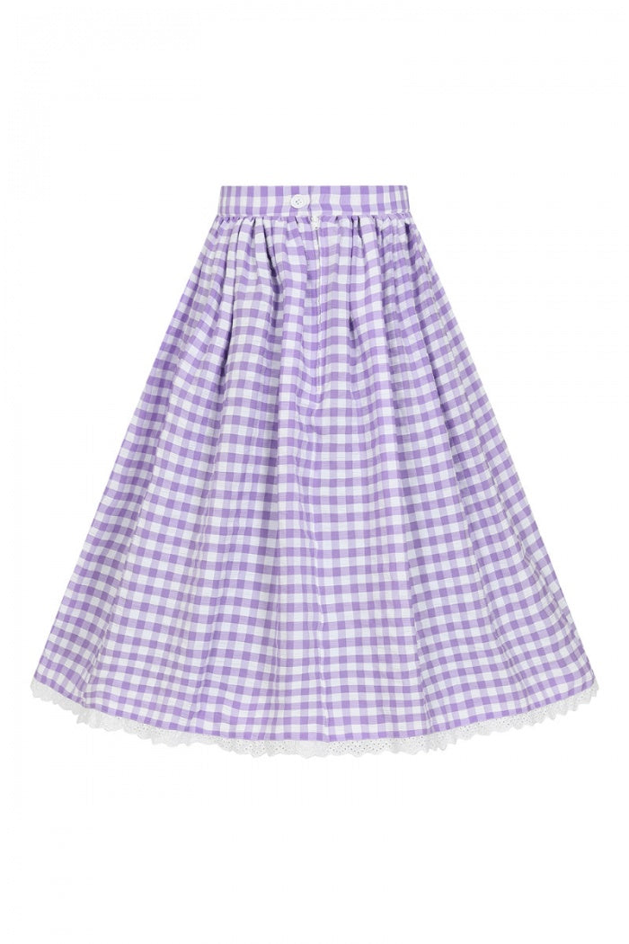 Hell Bunny BB 50s Inspired Lilac & White Gingham Gathered Skirt