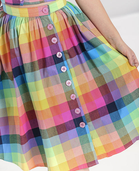 1950s Inspired Lucia Rainbow Gingham Gathered Skirt
