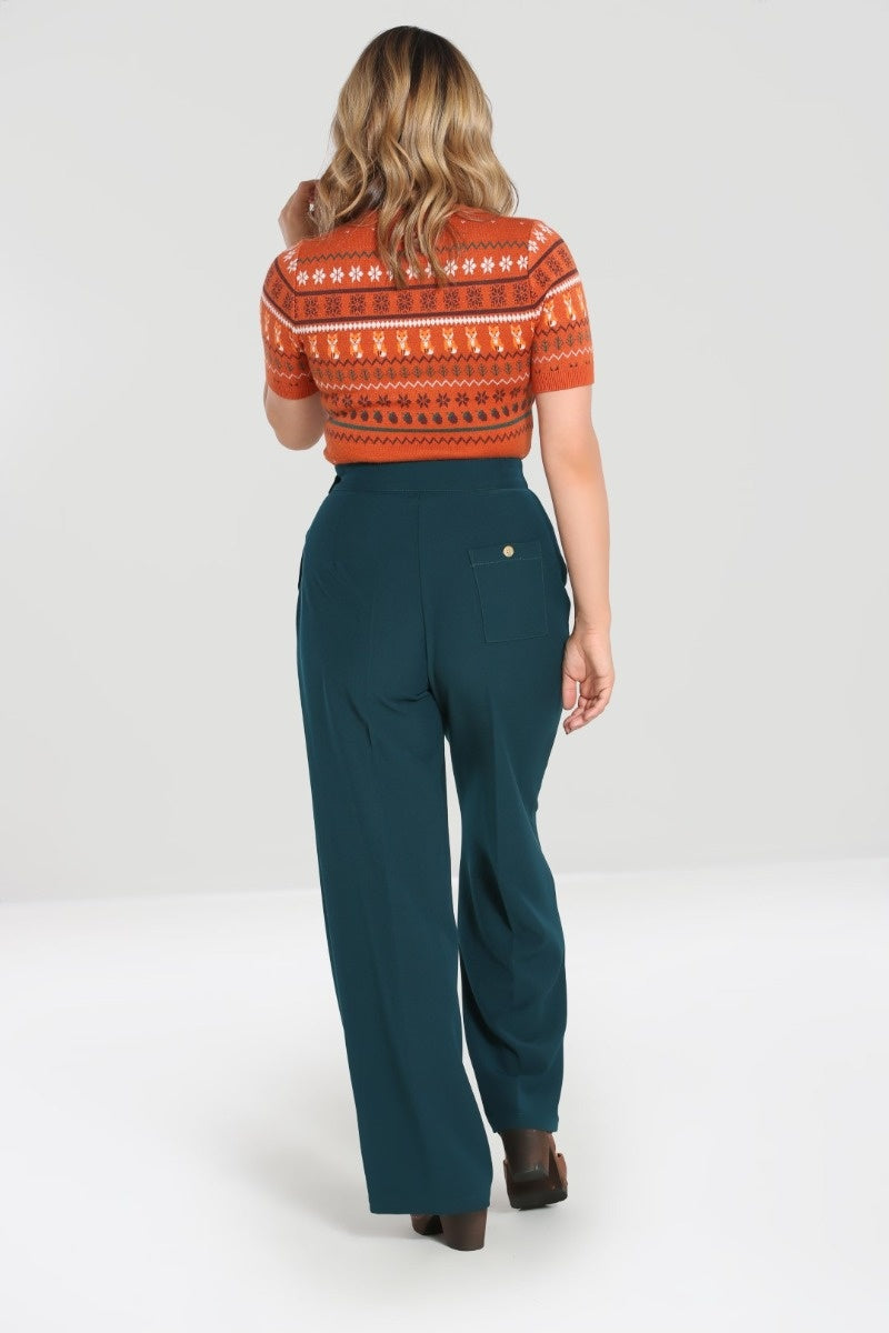 Ginger High Waisted Swing Trousers In Teal/Petrol Blue 20 & 24 only ...