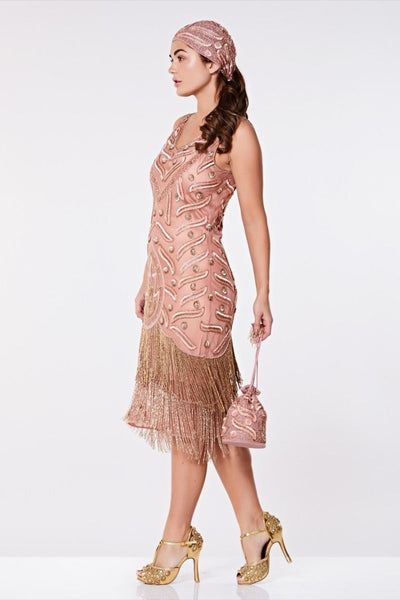Hollwood 1920s Flapper Fringe Dress In Rose Size 8