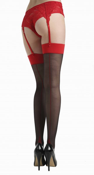 Pamela Mann Jive Seamed Black/Red Stockings; Pamela Mann; Jive Stockings; Seamed Stockings; Black & Red; 3/4 View