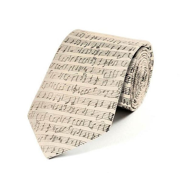Cream & Brown Music Sheet Silk Tie