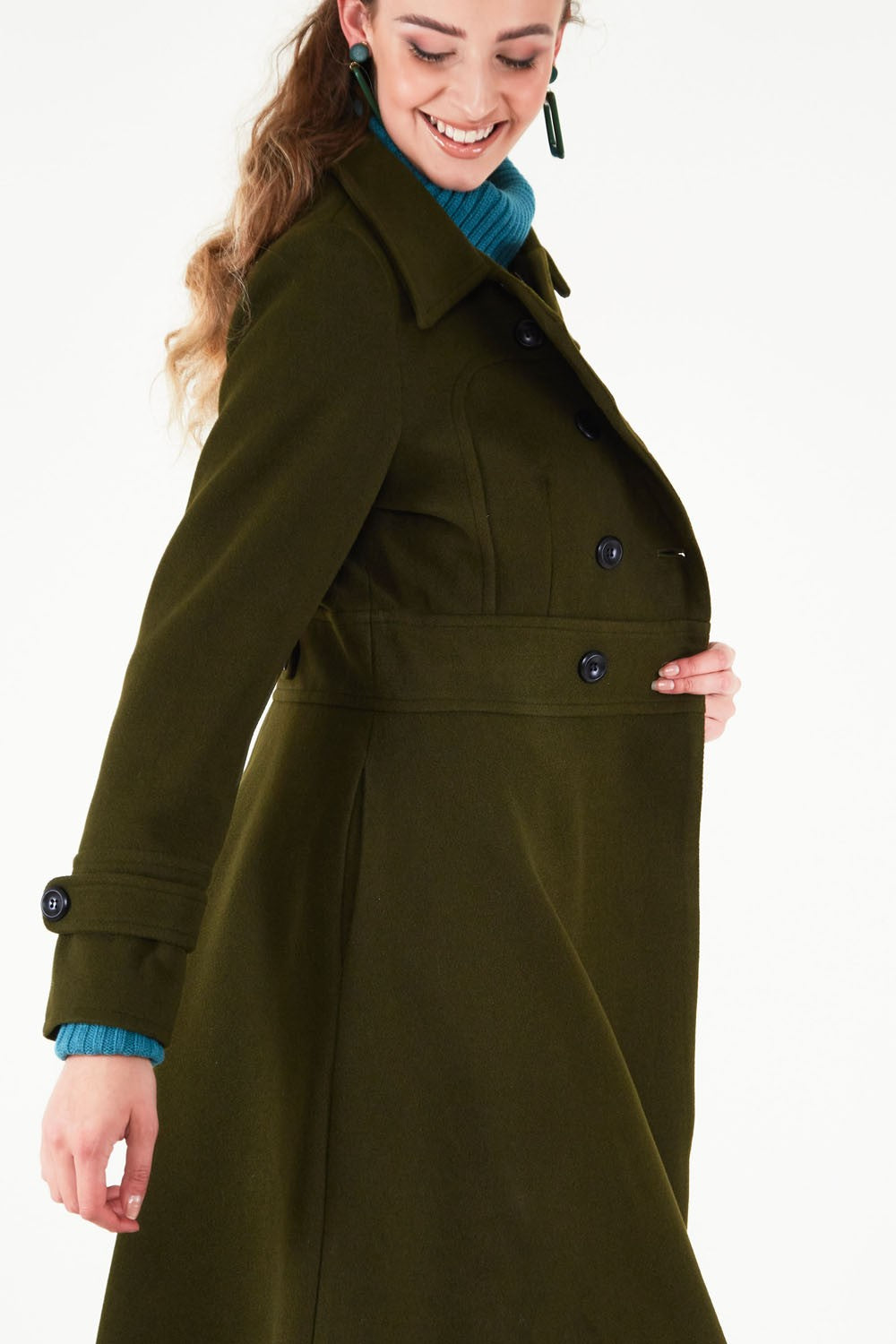 Martha 1940s Inspired Longline Dark Green Coat