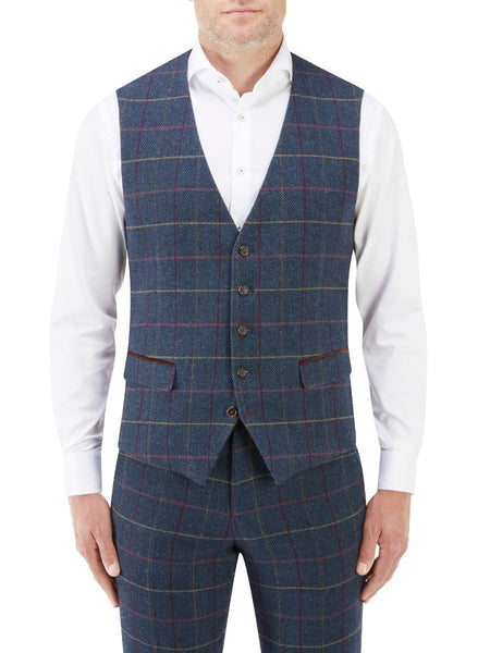 Skopes Doyle Tweed Style Waistcoat In Navy & Wine Check