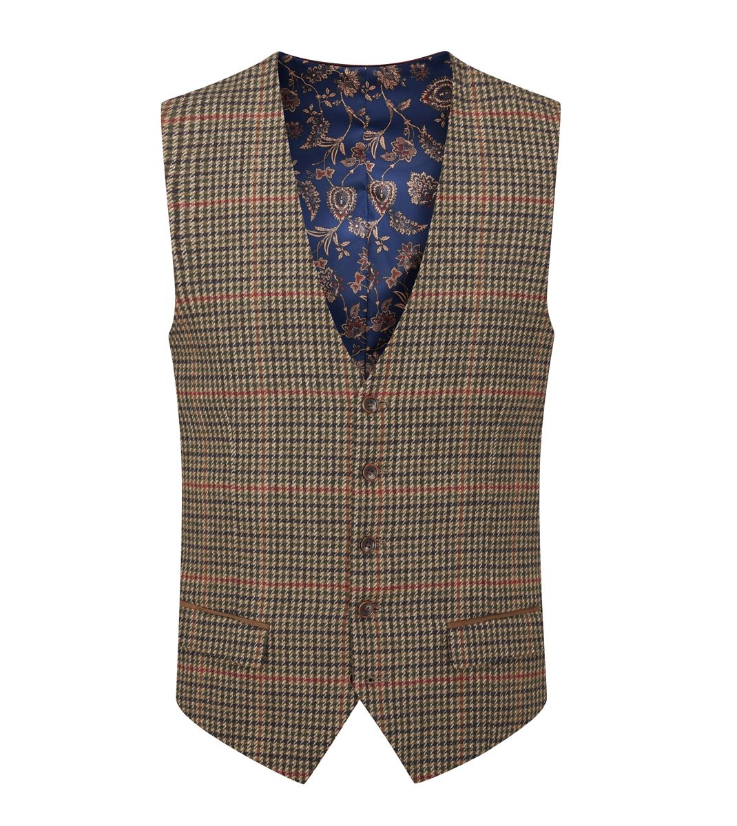 Skopes Whitaker Tweed Style Waistcoat In Lovat & Red Dogtooth