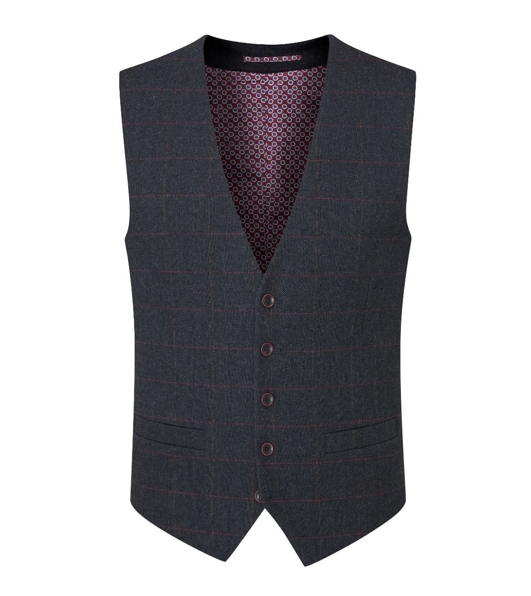 Skopes Aiken Tweed Style Waistcoat In Navy Blue & Red Check