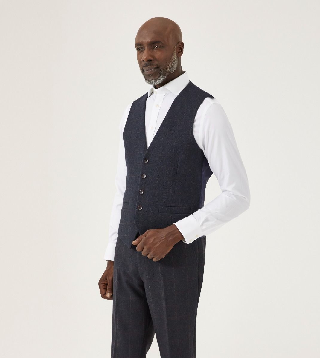 Skopes Aiken Tweed Style Waistcoat In Navy Blue & Red Check