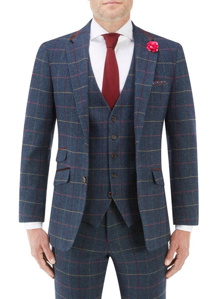 Skopes Doyle Tweed Style Blazer Jacket In Navy & Wine Check