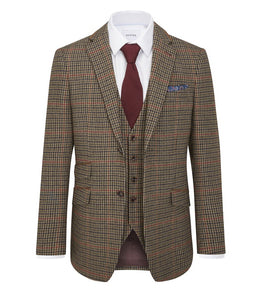 Skopes Whitaker Tweed Style Blazer Jacket In Lovat & Red Dogtooth