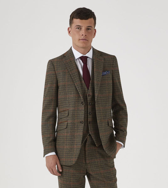 Skopes Whitaker Tweed Style Blazer Jacket In Lovat & Red Dogtooth