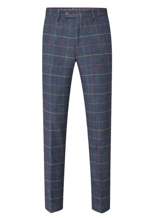 Skopes Doyle Tweed Style Tailored Trousers In Navy & Wine Check