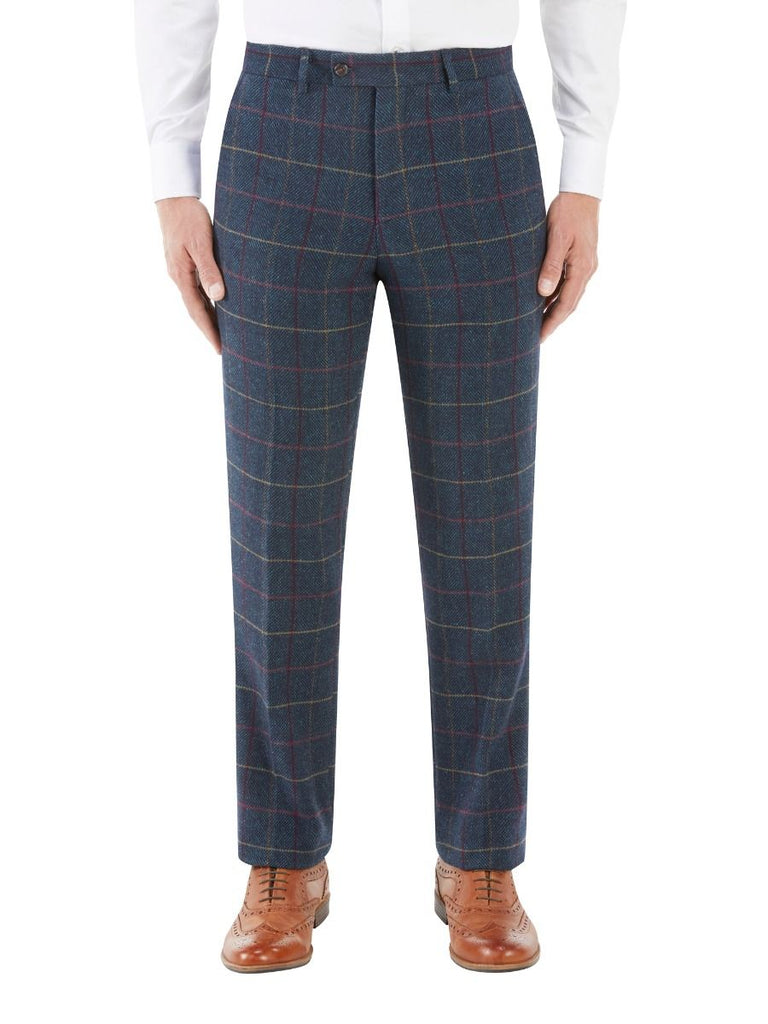 Skopes Doyle Tweed Style Tailored Trousers In Navy & Wine Check