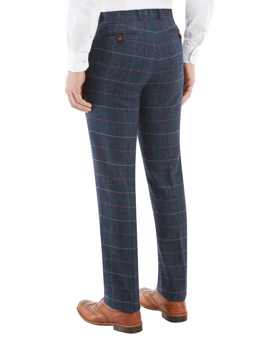 Skopes Doyle Tweed Style Tailored Trousers In Navy & Wine Check