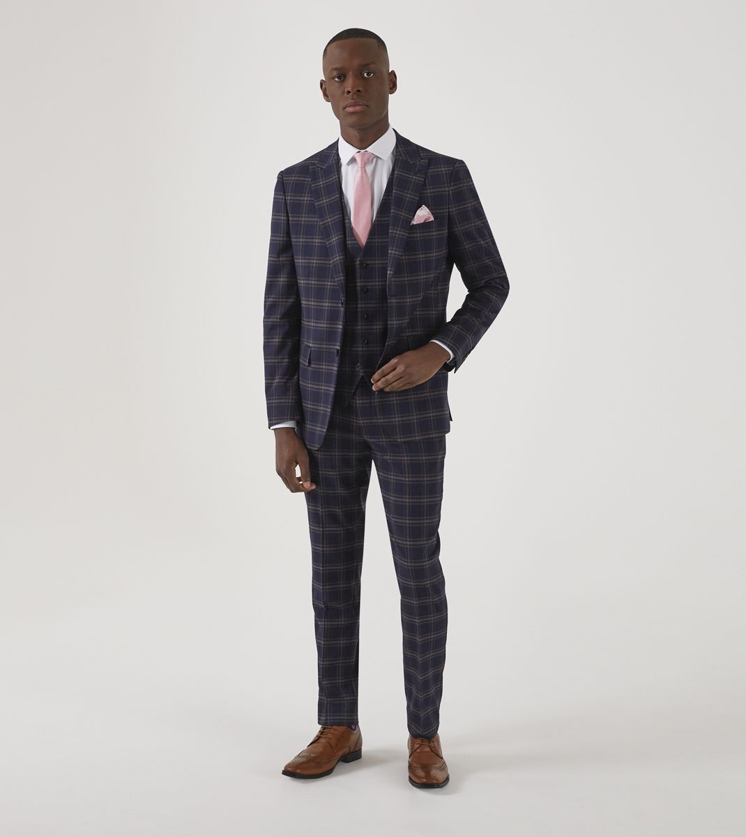 Skopes Stewart Blue & Pink Check Single Breasted Suit